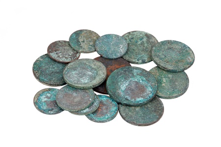 Antique russian coin, isolated on white backgroundの写真素材