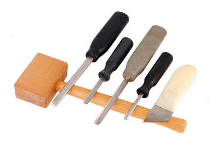 Carpentry set from hammer and chisel, isolated on white background