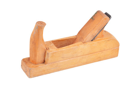 Old wooden jointer, isolated on white background