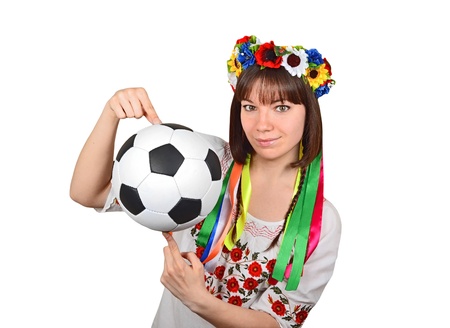 Young ukrainian woman with soccer ball for Euro 2012 championshipの写真素材