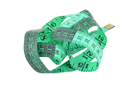 Green measuring tape, isolated on white background