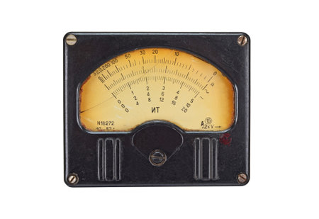 Vintage antique voltmeter, isolated on white background 
