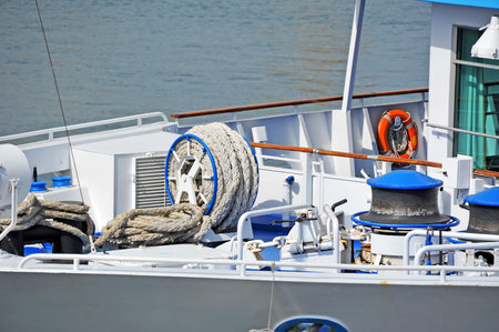 Anchor winch mechanism with chain in shipの写真素材