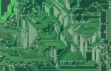 Close up of a printed green computer circuit boardの写真素材