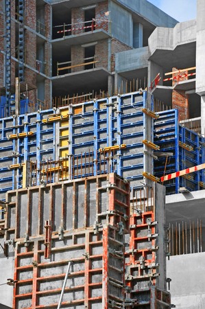 Concrete formwork with a folding mechanism on construction siteの写真素材