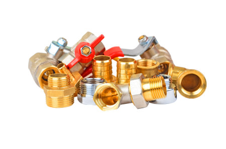 Plumbing fitting and ball valve, isolated on white background
