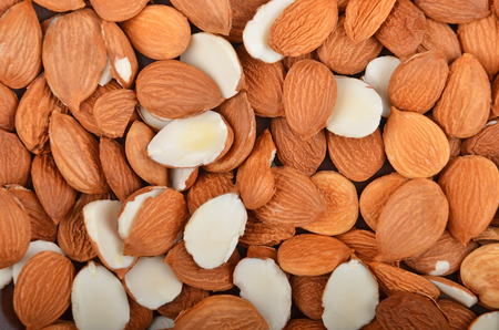 Dried apricot kernel, close up as backgroundの写真素材
