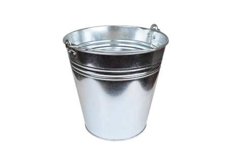 Metallic zinced bucket, isolated on white backgroundの写真素材