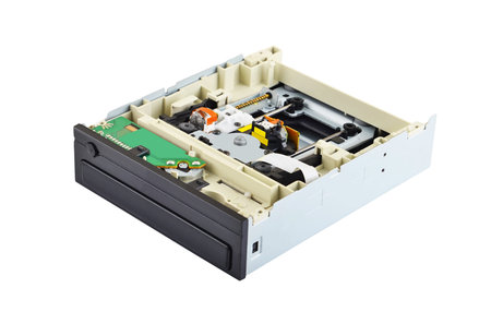 Detailed view of the inside of DVD disk drive (cd-rom)