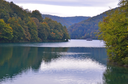 Beautiful evening on Plitvice Lake National Park, Croatiaの写真素材