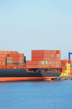 Ship with container in port of Odessa, Ukraine