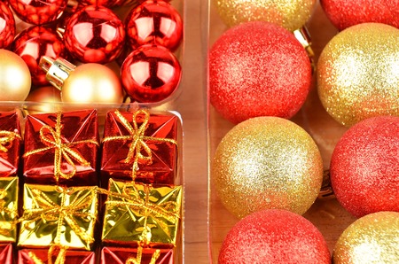 Set of red and golden Christmas gift baublesの写真素材