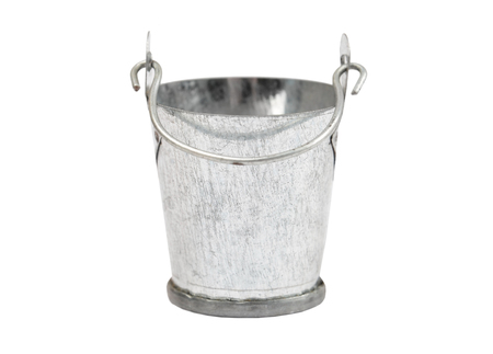 Metallic zinced bucket, isolated on white backgroundの写真素材