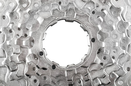 Bike cassette gears, isolated on white background