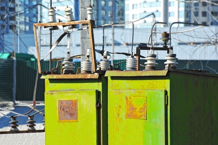 Part of high-voltage substation with switches and disconnectorsの写真素材