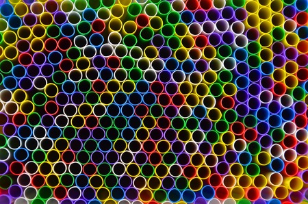 Colorful plastic drinking straws, close up as backgroundの写真素材