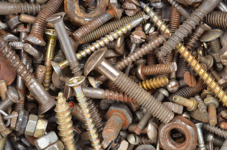 Macro shot of old screw nut and bolt
