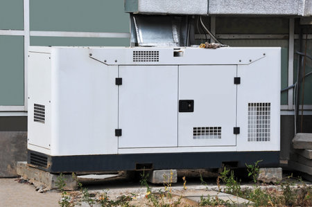 White diesel mobil electric generator on street