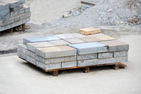 Stack of paving stone on construction siteの写真素材