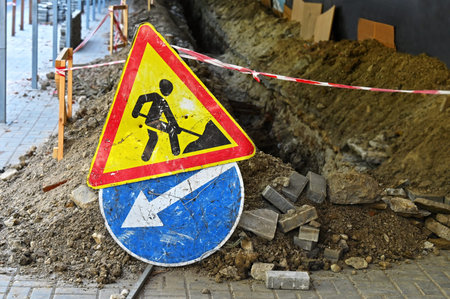 Sign and fence on road construction work