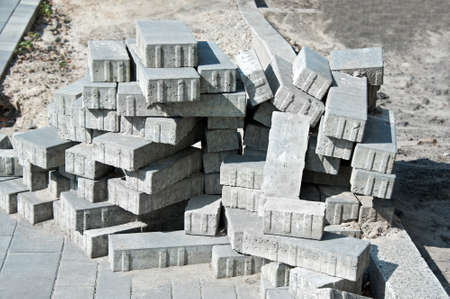 Stack of paving stone on construction siteの写真素材