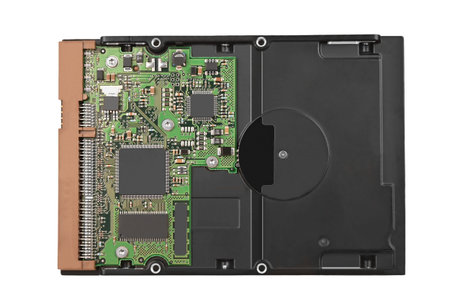 Detailed view of the inside of a hard disk drive (HDD)