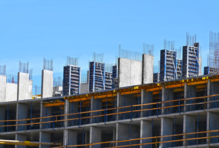 Building construction site work with formwork and reinforsment