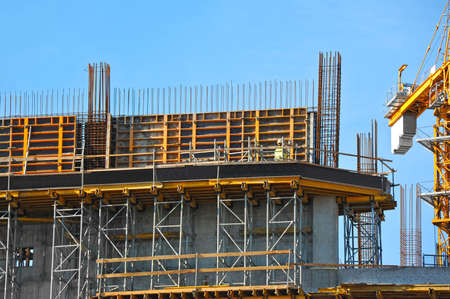 Building construction site work with formwork and reinforsmentの写真素材