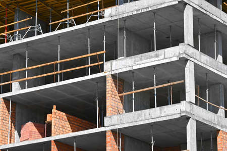 Building construction site work from concrete and brickの写真素材