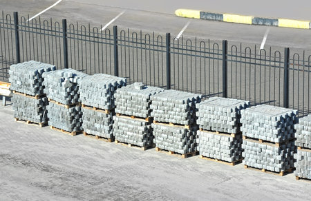 Stack of paving stone on construction siteの写真素材