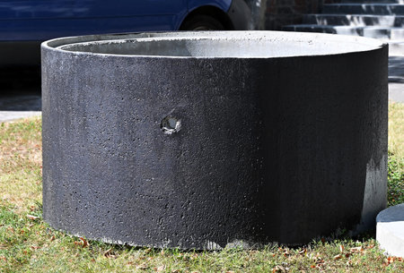 Concrete circle pit block on construction site