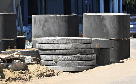 Concrete circle pit block on construction site
