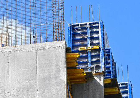 Building construction site with formwork and reinforsment