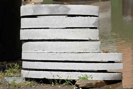 Concrete circle pit block on construction siteの写真素材