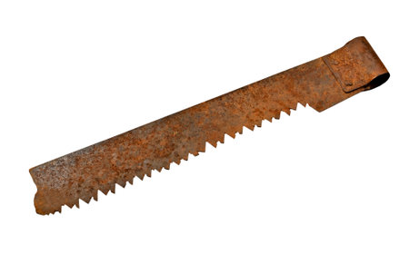 Vintage rusty saw, isolated on white backgroundの写真素材