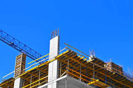 Construction site with formwork and blue sky