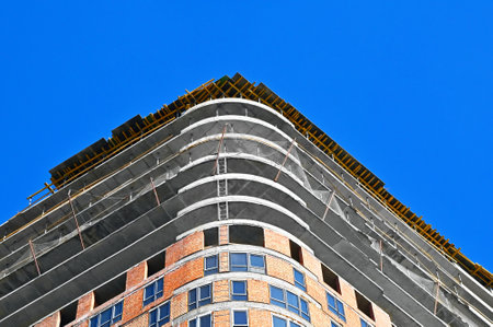 Building construction site work with blue skyの写真素材