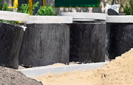 Concrete drain pit block on construction site