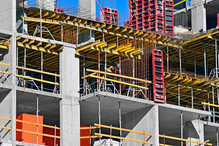 Multistage new building construction site with formwork