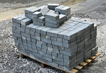 Stack of paving stone on construction site