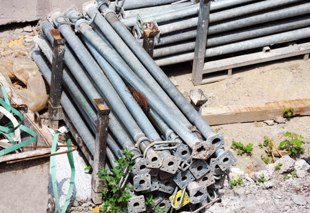 Scaffolding (formwork supports) and equipment on construction site
