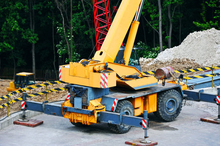 Mobile construction tower crane with telescopic boomの写真素材