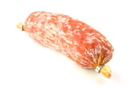 Italian salami isolated on white backgroundの写真素材