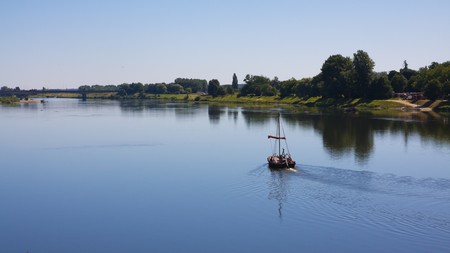 A boat on the Loire River in blois, Franceの写真素材