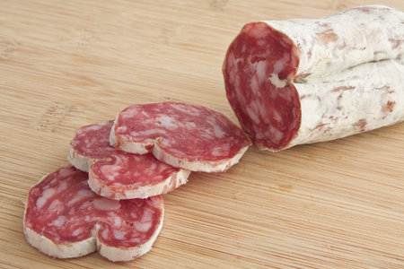 Sliced Italian Salami on a cutting board