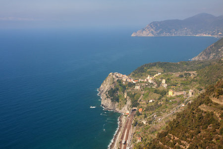 Aerial view of Corniglia, cinque terre, Italy