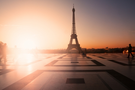 Paris, France: Eiffel Tower at sunset (or sunrise) from Trocadero. Copy space on leftの写真素材