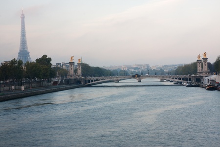 view of Alexandre III bridge and eiffel tower in Parisの写真素材