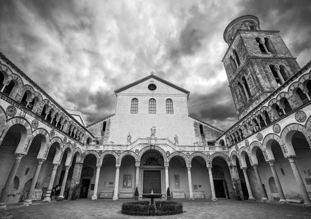 Salerno cathedral (Duomo di Salerno) in Italy. Black and White picture.のeditorial素材