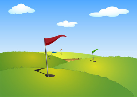 illustration of a green golf course with flagsのイラスト素材